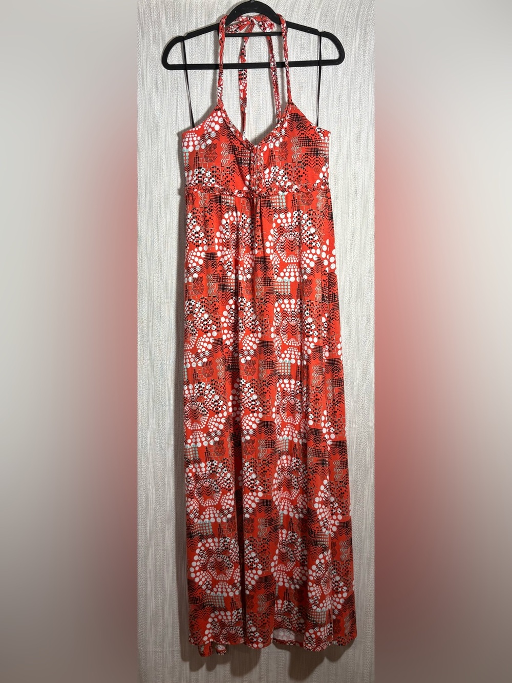 Soybu Red and White Halter Maxi Dress